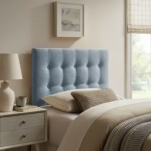 Emily Fabric Upholstered Twin Size Headboard in Sky Blue