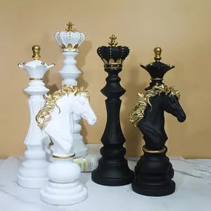 Chess Set Ornament – King, Knight, Queen Figurines, Decorative Resin Art Piece