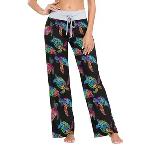 Women’s Rainbow Sea Turtle Pajama Pants – Soft Sleepwear, Drawstring Elastic Waist, Wide Leg Lounge Long PJ Bottoms