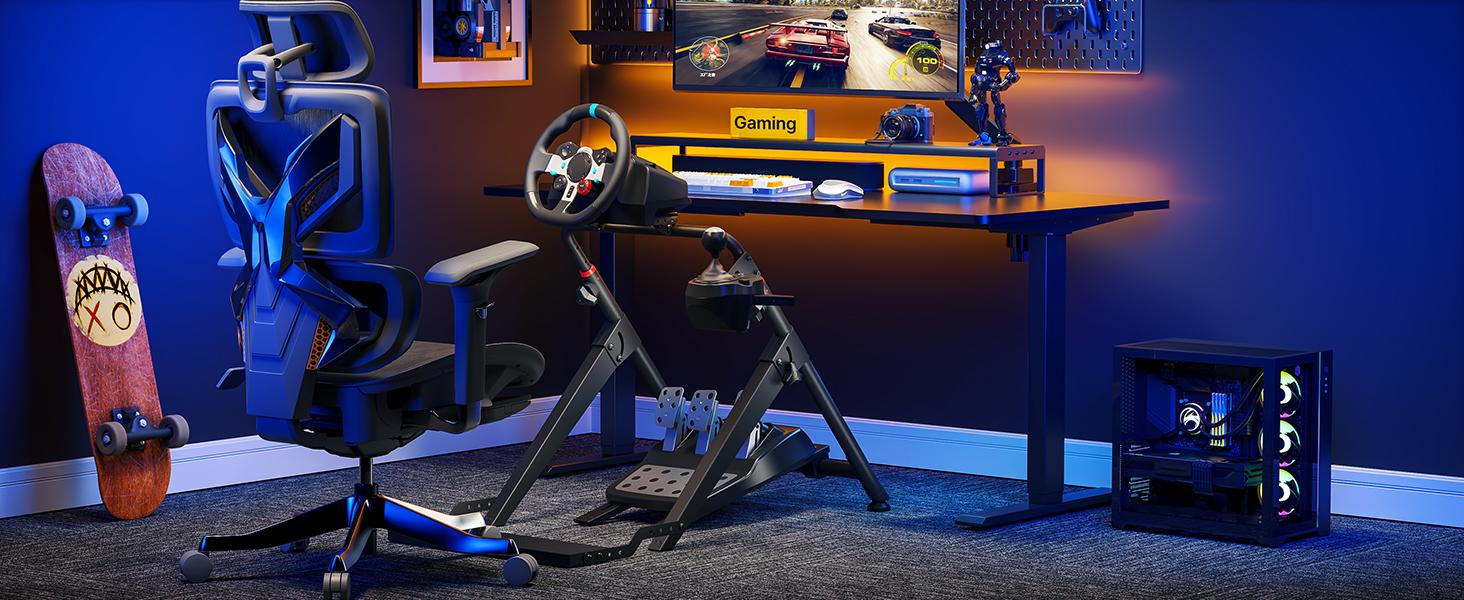 ARES WING Foldable Sim Racing Wheel Stand with Chair Fixing Slot, Formula and GT Racing Simulator Cockpit Compatible with Fanatec, Thrustmaster, Logitech, Moza, Racing Games on PS5, PS4, Xbox and PC