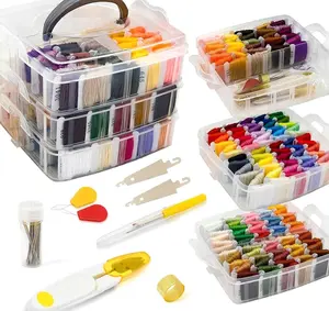 187Pcs Embroidery Floss Polyester Cross-Stitch Thread Kit with Tailoring Tools 150 Colors Friendship Bracelets Floss for Embroideries Sewing Handicraft DIY Project