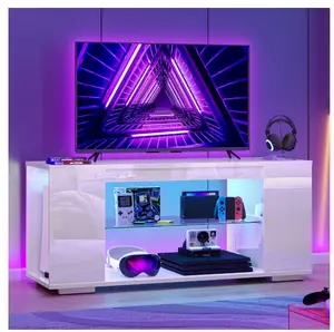 47'' TV Stand for TVs up to 55", Gaming Entertainment Center with LED Lights, White