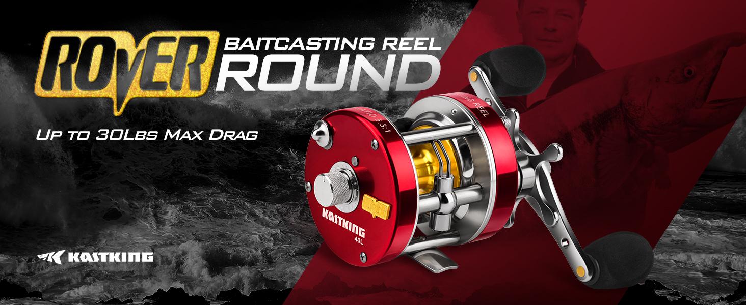 KastKing Rover Round Baitcasting Reel, Perfect Conventional Reel for Catfish, Salmon/Steelhead, Striper Bass and Inshore Saltwater Fishing - No.1 Highest Rated Conventional Reel, Reinforced Metal Body