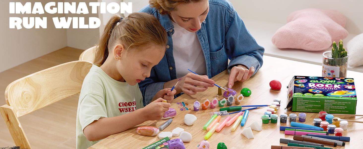 Rock Painting Kit- Glow in The Dark Rock Kit, Arts and Crafts for Kids Ages 6-12, Art Supplies Toy , Kids Craft Paint Kits, Arts & Crafts for Boys Girls Birthday Party Gift Toy