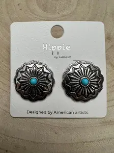 Faux Turquoise Concho Post Earrings - 3/4 inch drop