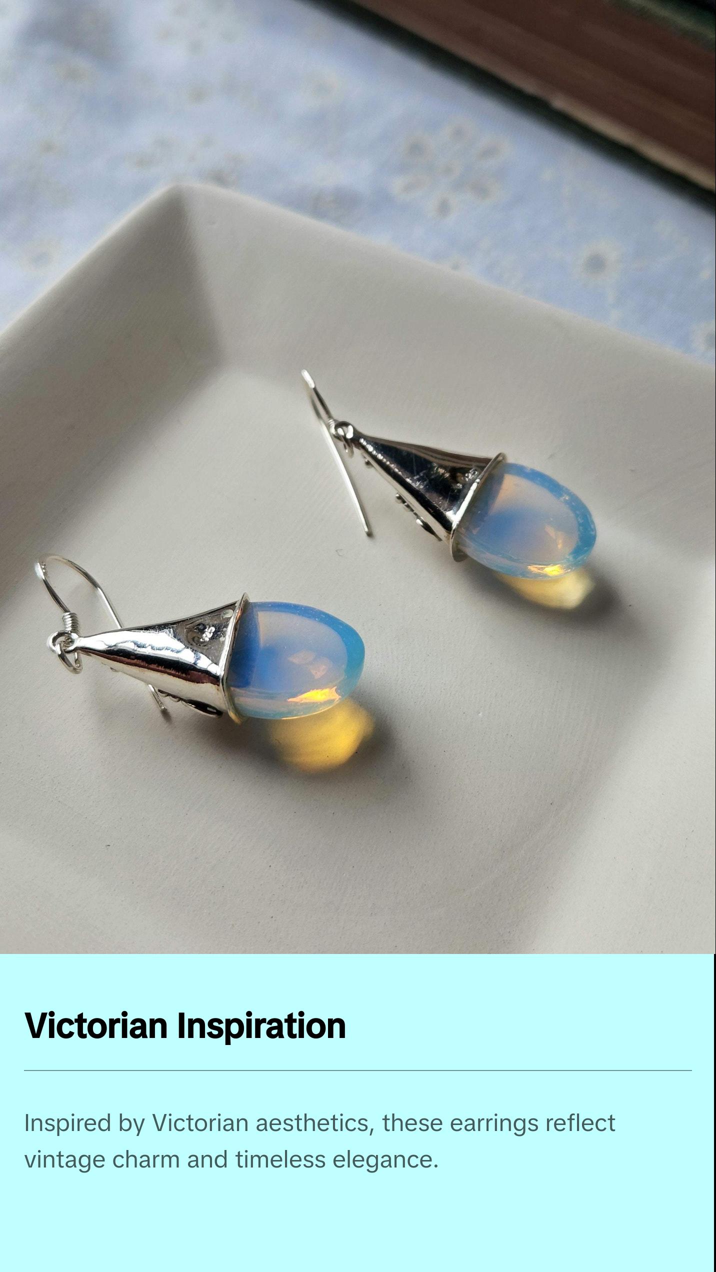 Opalescent Iridescent Teardrop Earrings | Sterling Silver Victorian-Inspired Magic
