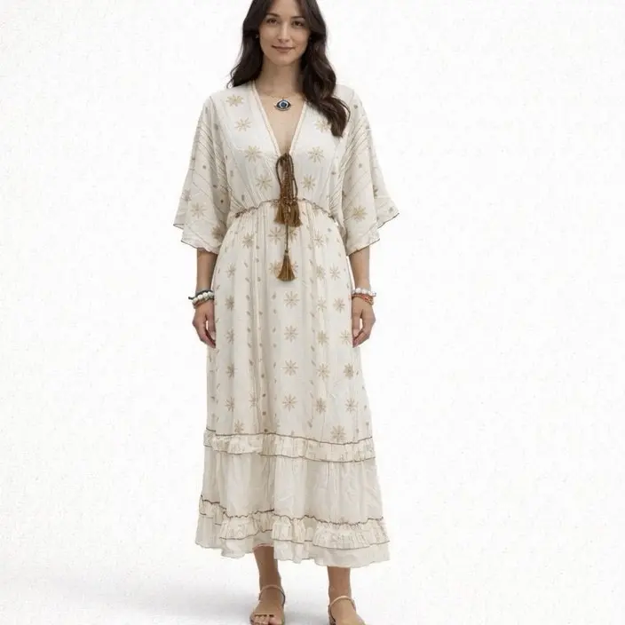 amazon boho maxi dress Elegant Cotton Floral Print Woman Maxi Dress Boho Beach 2 Pieces Gown 12 / Picture Color main image 0