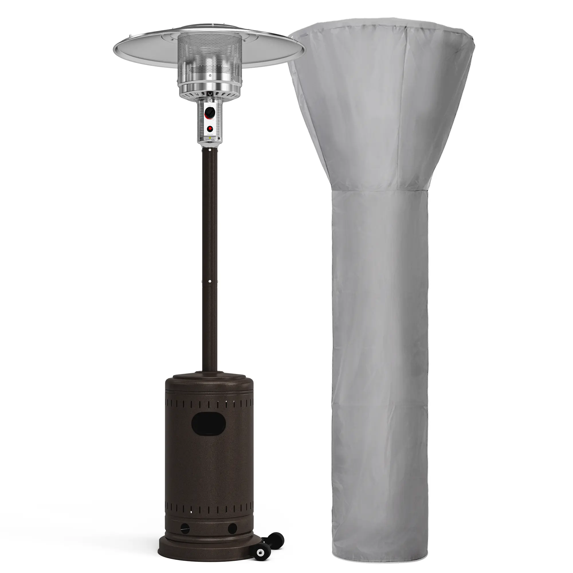 Pamapic Sturdy Outdoor Patio Propane Heater with Cover, 48000 BTU, Wheels for Moving, 31.9-in, High Wind Protection, 20.08ft Coverage, Safety, for Garden Parties & Outdoor Activities (Assembly Required), High Wind Conditions