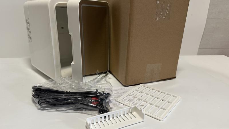 Skincare Fridge - Mini Fridge with Dimmable LED Mirror (4 Liter/6 Can), Cooler and Warmer, for Refrigerating Makeup, Skincare and Food, Mini Fridge for Bedroom, Office and Car, White