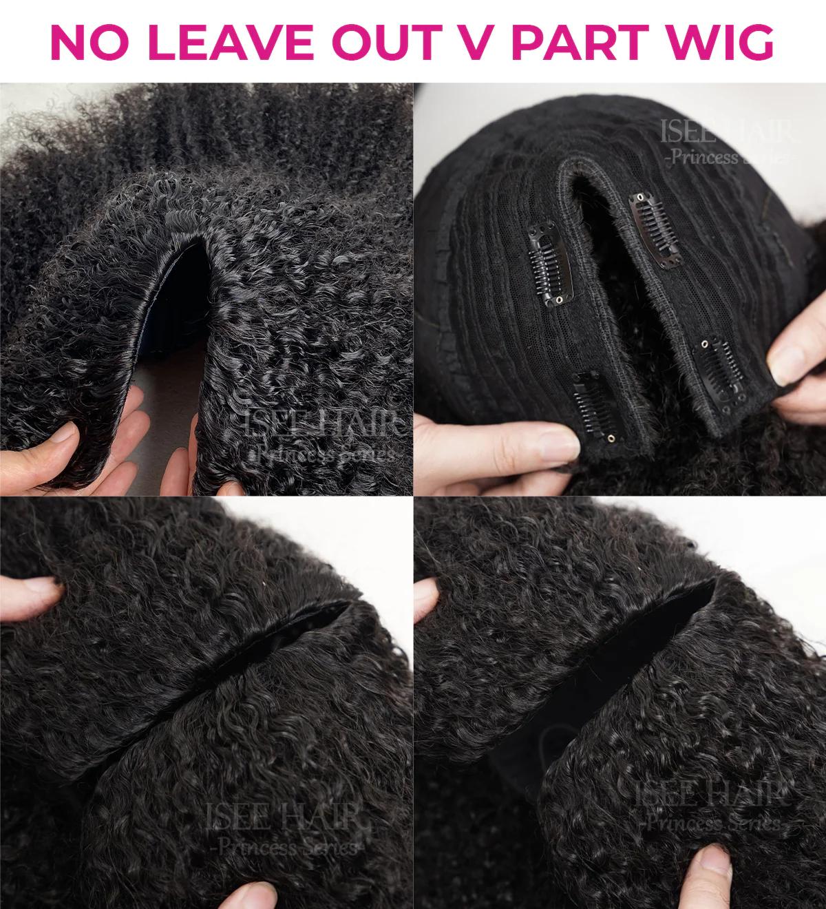 ISEE HAIR Wear Go V part Wig Kinky Curly & Afro Curly & Kinky Straight Glueless Wig With Elastic Draw-strings Invisible Hairline Human Hair Wigs Beginner Friendly#SpringStatements