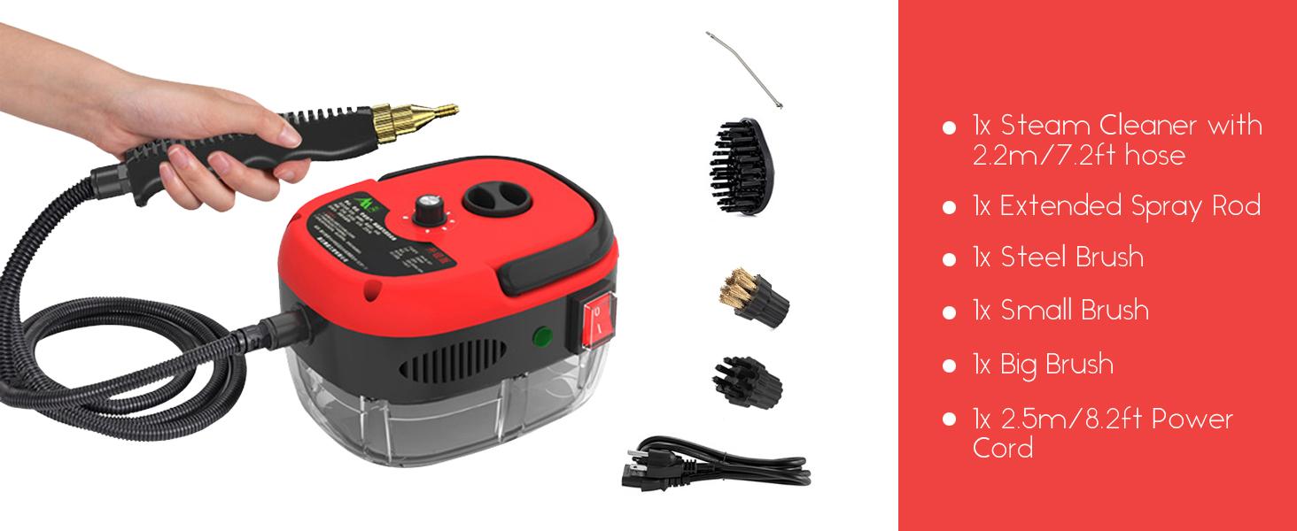 2500W Portable Handheld Steam Cleaner High Temperature Pressurized 2.2m Flexible Spray Gun 3 Brush Heads for Kitchen Bathroom Car