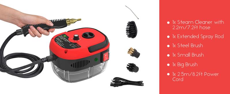 2500W Portable Handheld Steam Cleaner High Temperature Pressurized 2.2m Flexible Spray Gun 3 Brush Heads for Kitchen Bathroom Car