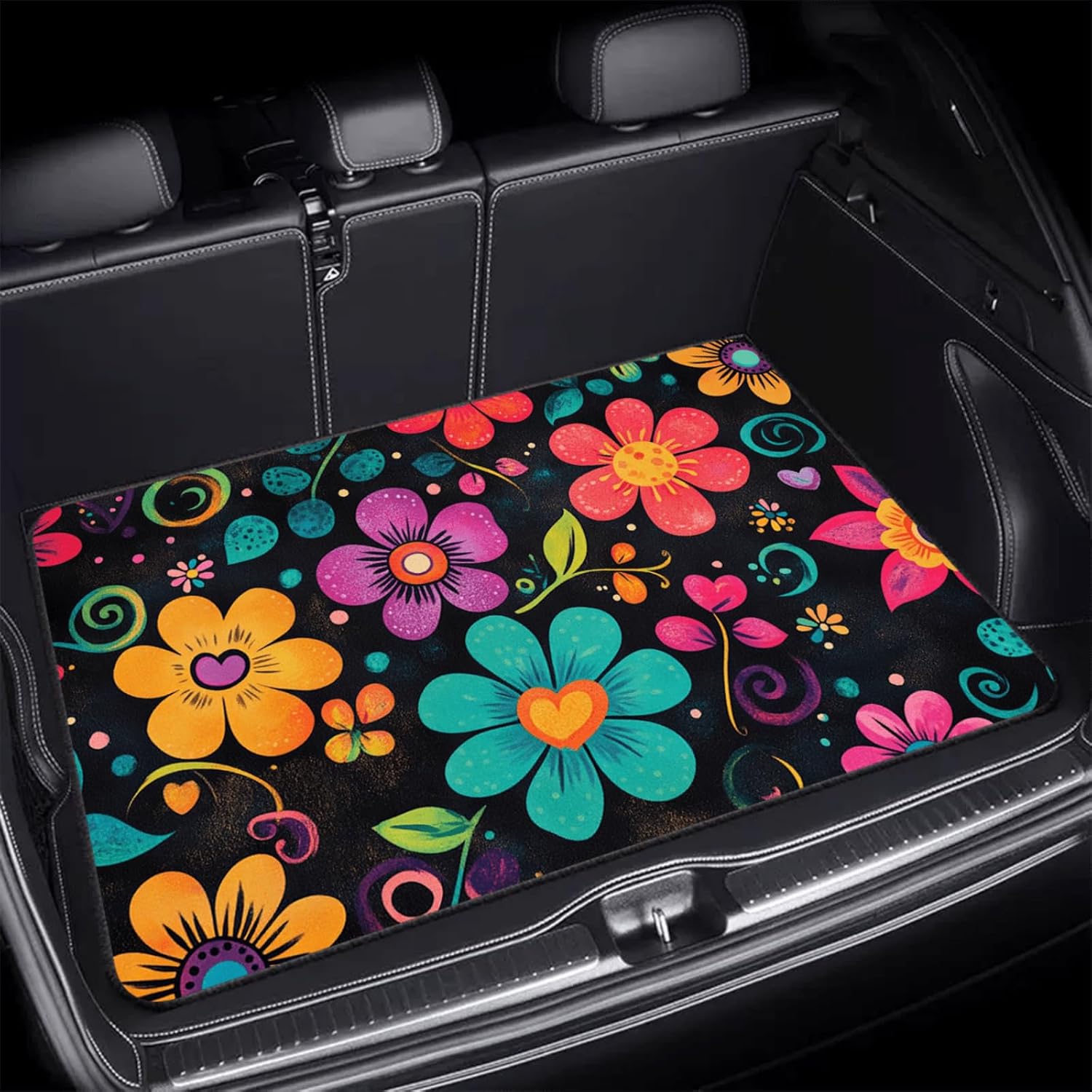 ‌Universal Car Trunk Mat 75x100cm Multicolor Floral All Weather Trunk Protection Cargo Liner Durable Rear Trunk Mat Waterproof Easy Clean Vehicle Interior Accessories Fit Most Car Models SUV Truck Van‌