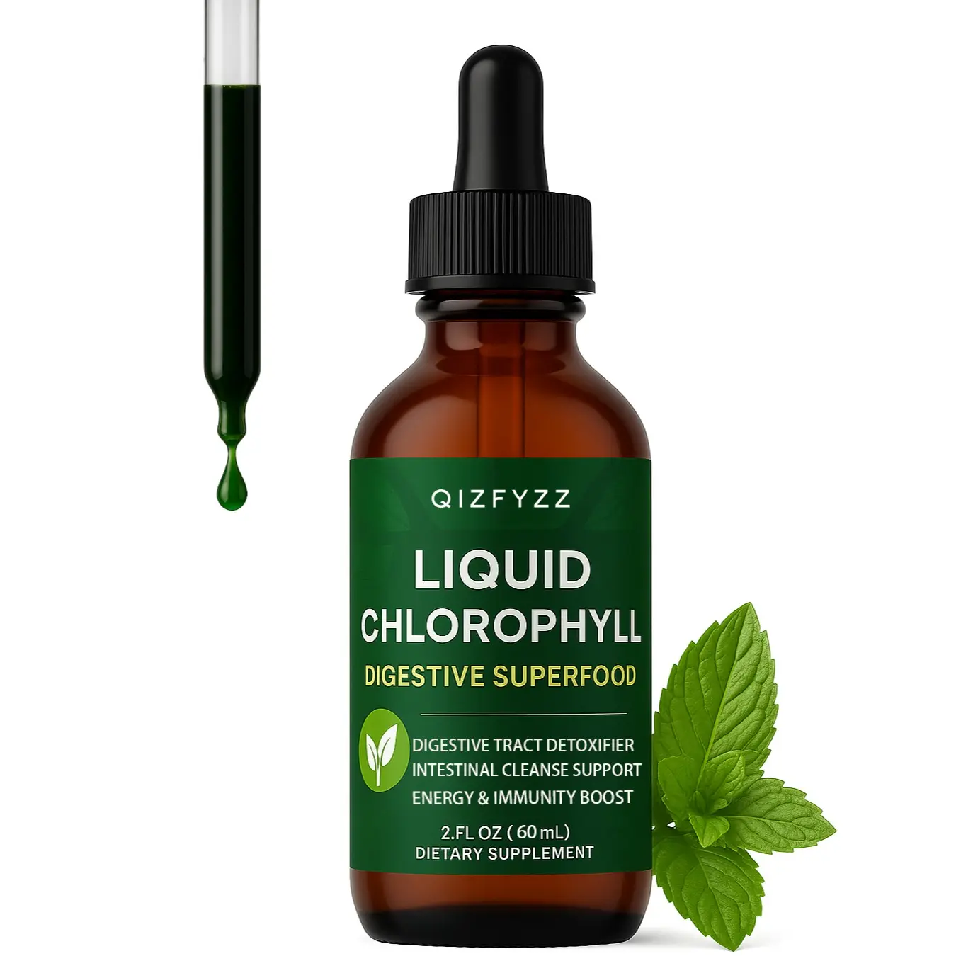NEW AGE Edible Chlorophyll Liquid Drops - Non-Toxic, Prop 65 Safe Herbal Supplement, Deodorant, Liver Health Support, Energy Booster, Immune Aid, Gentle Detox, Gut Cleanser, Constipation Control - 2 Fl Oz