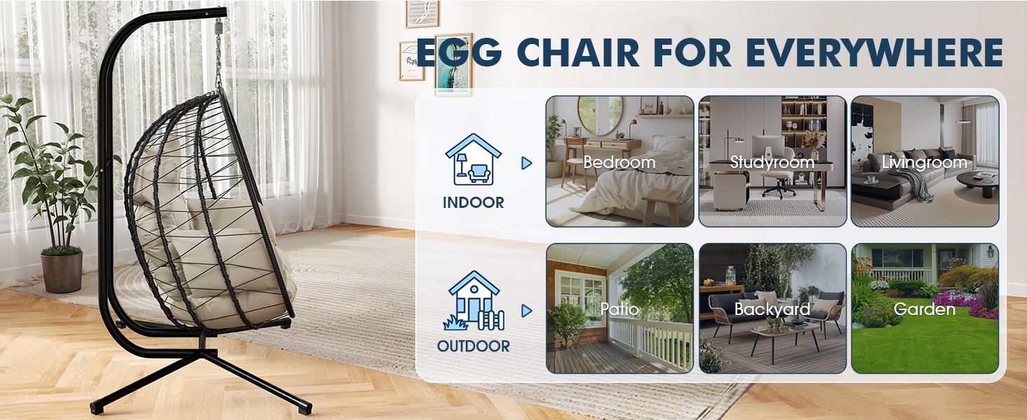 [Mother's Day gift] RIWENGO Double Hanging Egg Chair with Cushion, 700lbs Capacity - Foldable Patio Chair with Handwoven PE Wicker & Rust-Proof Frame, for Garden, Porch, Backyard Soft Lounge Swing Summervibes