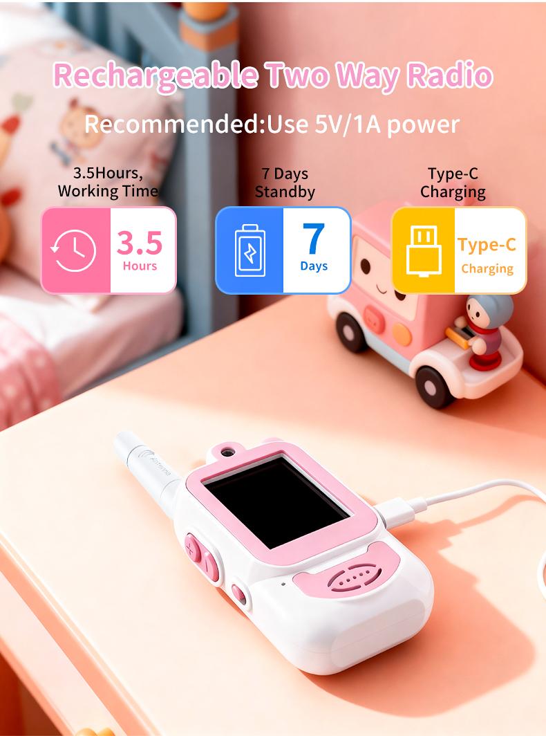 Long Range Kids Video Walkie Talkies 2 Pack – Rechargeable Intercom + Photo & Video Camera, Fun Communication Toy for Ages 3‑12