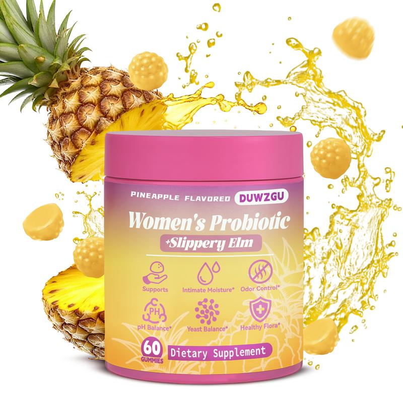Feminine Probiotics Gummies - Pineapple Flavor, Supports pH Balance & Dryness Relief, Prebiotic & Probiotic Blend with Slippery Elm Healthcare Dietary