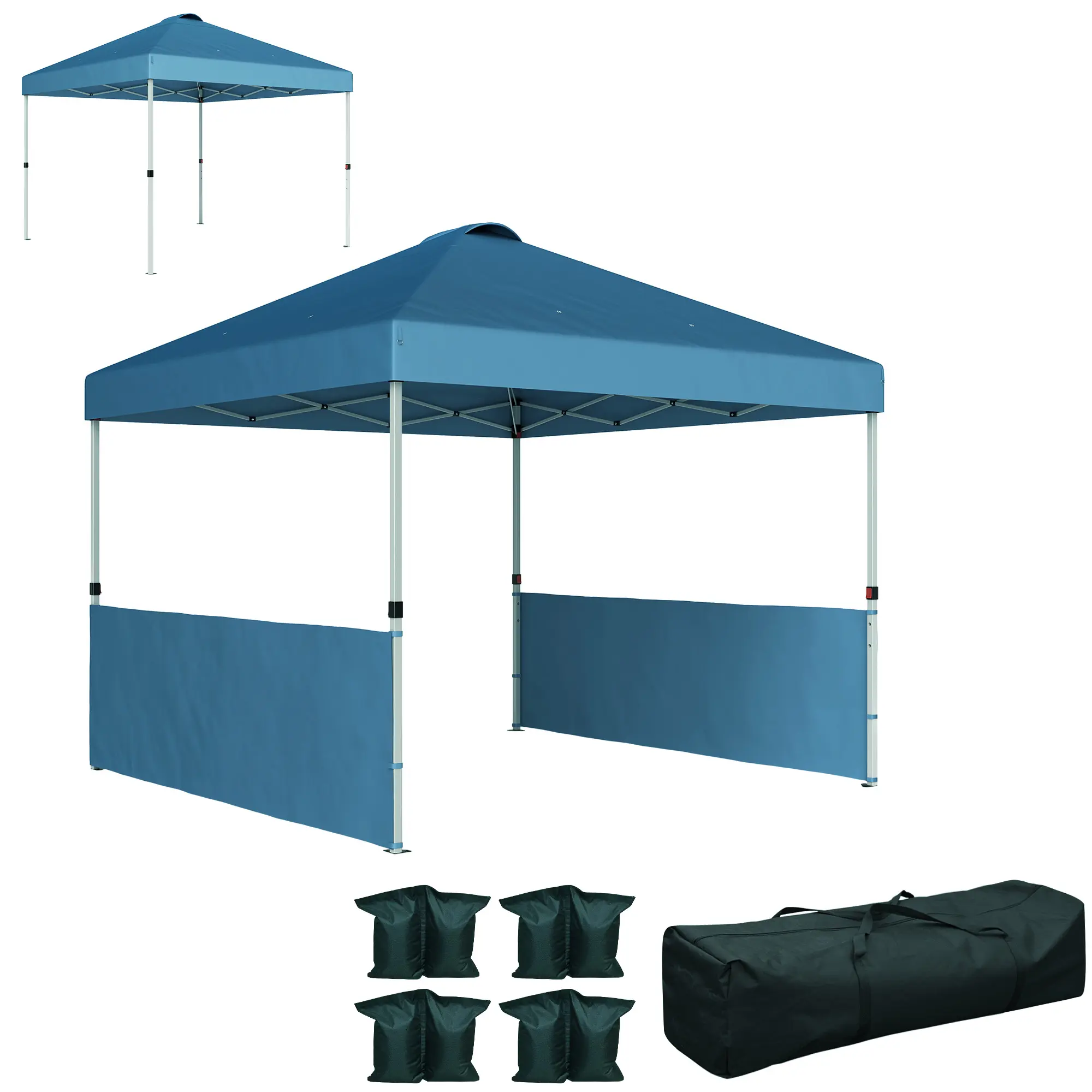 Outsunny 10'x10' Portable Instant Canopy Tent, Sun Shade Gazebo with UV50+ UV Shielding (98% UV Block), Height-Adjustable Pop-Up Shelter, 2 Half Sidewalls, Wheeled Carry Bag, 4 Sand Bags for Outdoor Garden, Family Reunion, Sea Blue, Sun Shade Canopy, Suns
