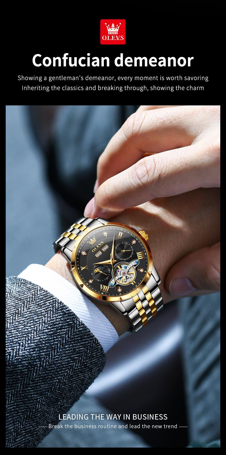 Genuine high-grade hollow design multi-function dial men's watch OLEVS brand flagship new trend luminous waterproof automatic mechanical watch 6701