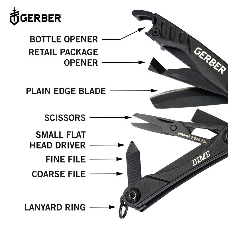 Gerber Gear Dime 12-in-1 Mini EDC Multitool - Needle Nose Pliers, Pocket Knife, Keychain, Bottle Opener - Gifts for Men, EDC Gear and Equipment