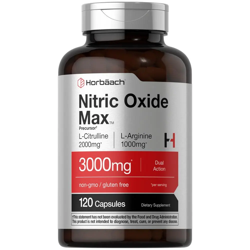 Horbäach Nitric Oxide Supplement 3000mg -120 Capsules - Pre Workout with L Arginine and L Citrulline for Men and Women - Non-GMO, Gluten Free Formula