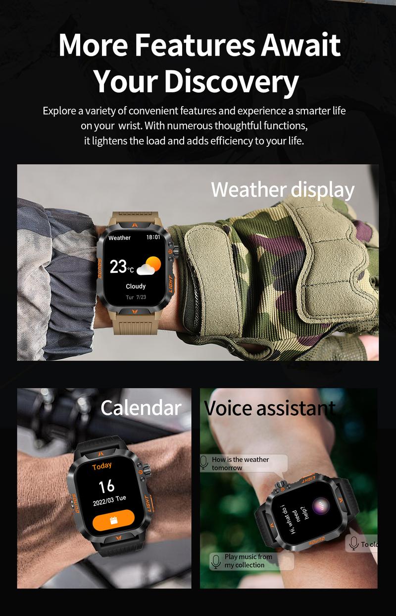 New Smart Outdoor Watch with Call Answering Dialing 100 Sports Modes 600mAh Battery LED Light Weather Tracker Pedometer Fitness Tracker for Android iOS Phones Gift for Men Women New Smart Outdoor Watch with Call Answering Dialing 100 Sports Modes 600mAh Battery LED Light Weather Tracker Pedometer Fitness Tracker for Android iOS Phones Gift for Men Women