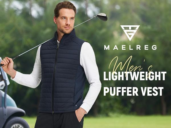 MAELREG Mens Lightweight Puffer Vest Water-Resistant Winter Outerwear Full Zip Sleeveless Jacket for Outdoor Golf