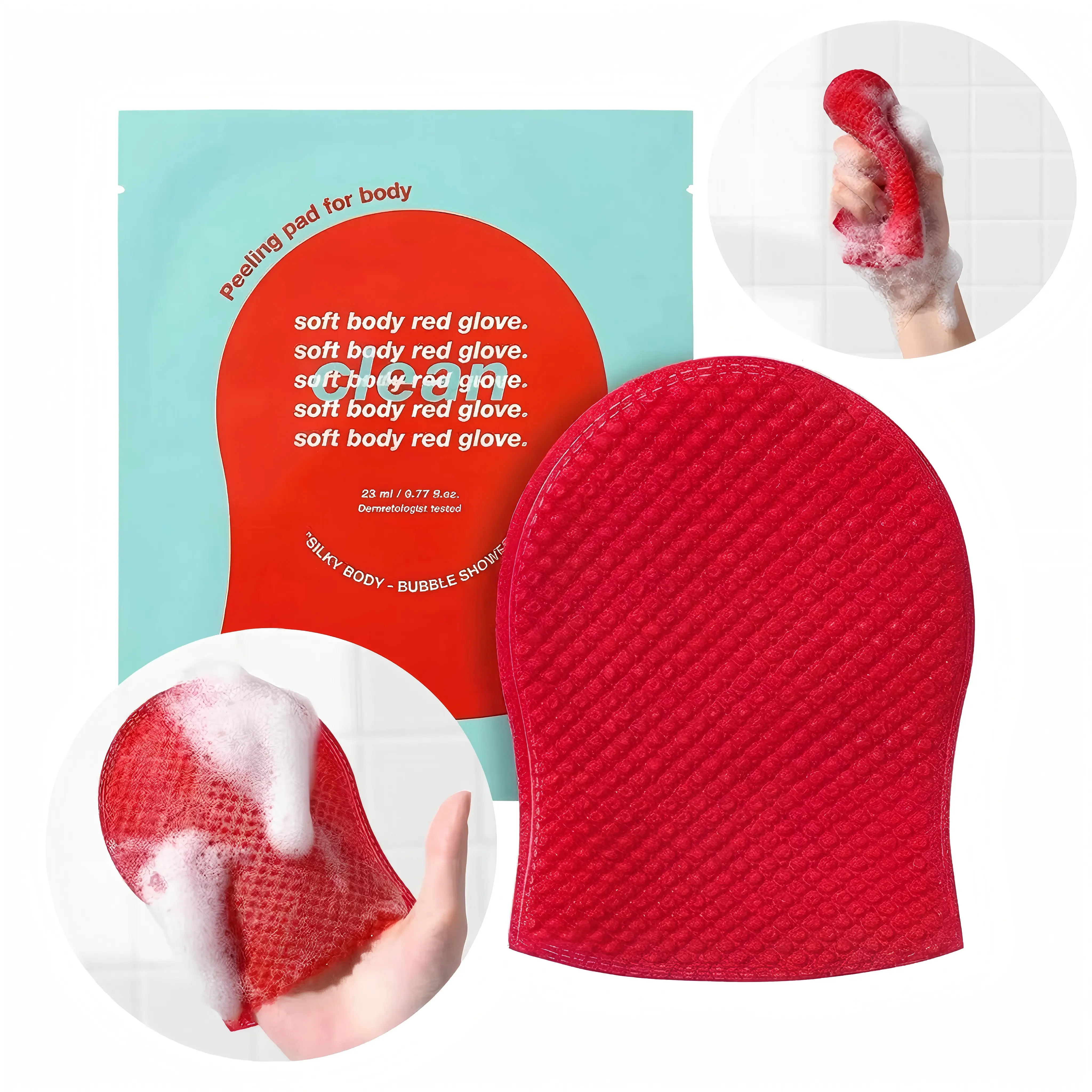 Exfoliating Body Glove Personal Care Pack Accessories, Gentle Bath Cleansing Scrub Mitt with Hyaluronic Acid, Papaya Enzyme for Nourishing Care, Korean Essential for Normal Skin Bath & Shower (5Pcs)