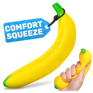 Tesorrio Fake Banana Stress Relief Fidget – 6.7 x 1.4 in Soft PU Foam Desk Accessory | Lightweight Squeeze Fidget for Adults | Novelty Office Decor & Relaxation Tool