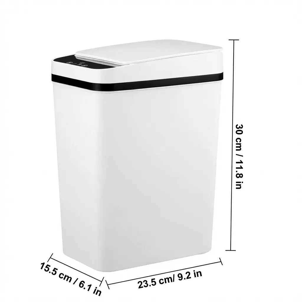 2.6 Gal Slim Touchless Motion Sensor Trash Can with Lid, Waterproof ABS Smart Hands-Free Waste Bin, Narrow Space-Saving Household Organizer for Bathroom, Office (Black/White) automatic bedroom home office