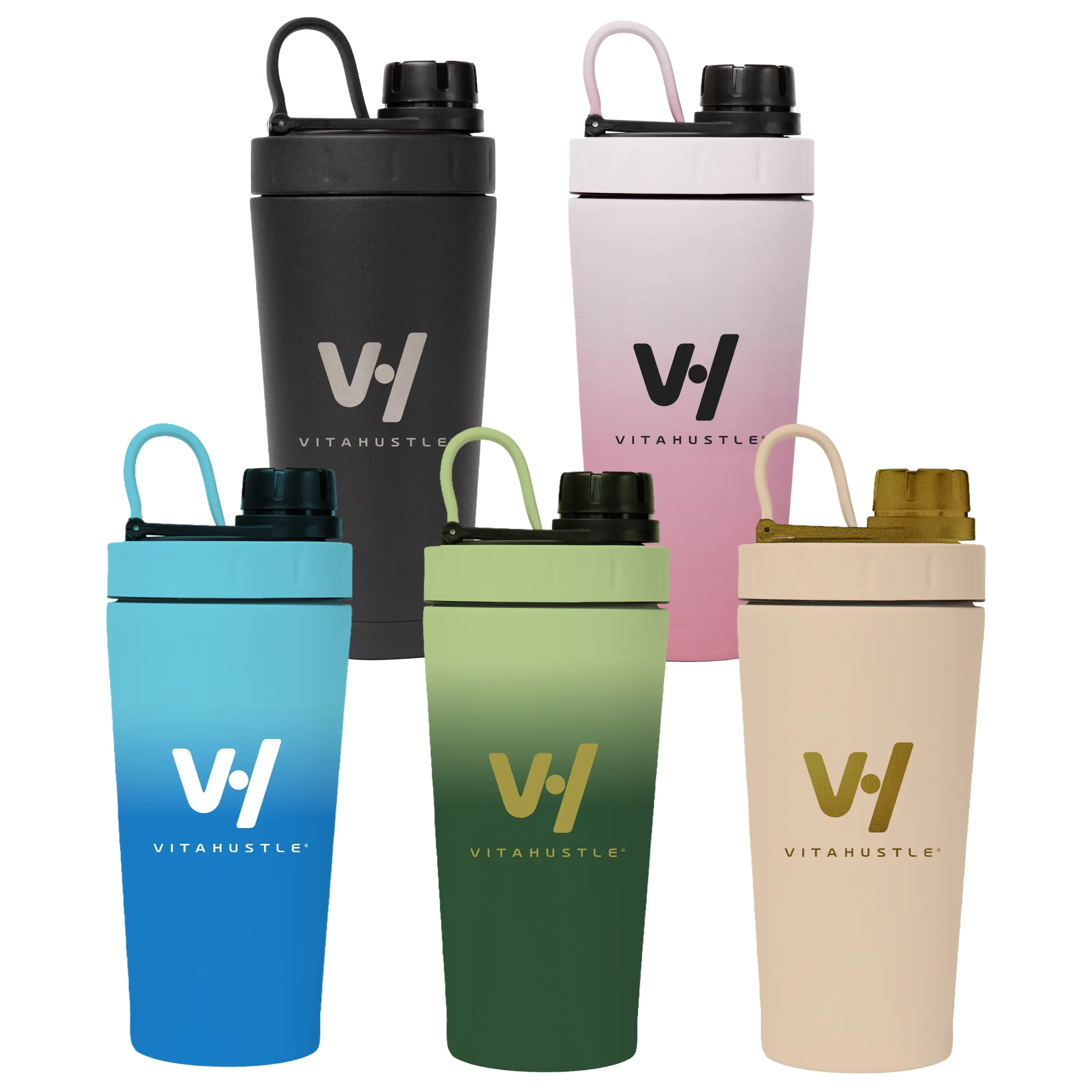 VitaHustle 20 oz Stainless Steel Gym Bottle - Leakproof, Insulated Lid Travel Bottled Drinkware with Mixing Ball for Protein Smoothies, Portable Sports Option