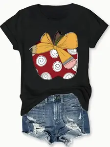 Women's Cute Mushroom Print T-Shirt: Cotton red-white cartoon short sleeve top, stretch waist crewneck design, breathable summer casual party wear, machine washable, suitable for home, fitness & daily wear;