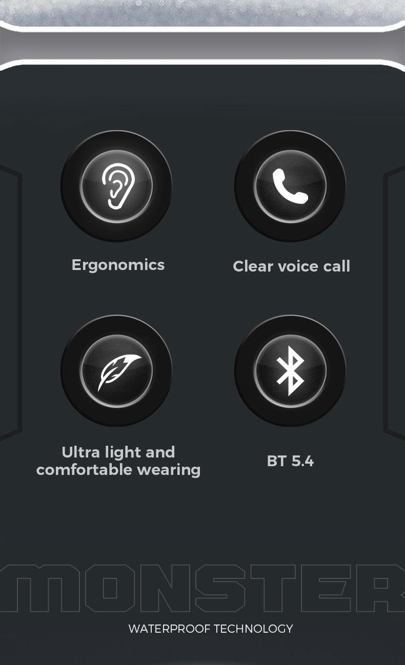 Monster Bluetooth Earbuds, Comfortable Ear Hooks, Wireless Bluetooth 6.0, Dual-Fold Design, Noise Cancelling Headphones, 145H Playtime, IPX5 Waterproof Sport Headphones for Gym & Travel, Headset Electronic, Audifonos Bluetooth, Gift Ideas for Men & Women