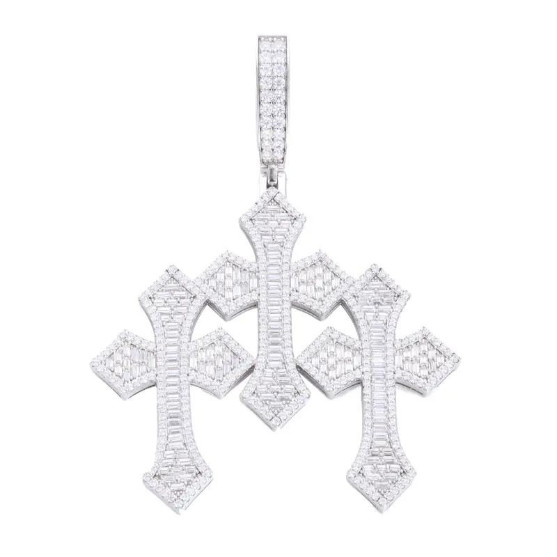 UCCIYO Triple Cross Pendant CMP04 Lab-Created Moissanite Pendant Copper Moissanite Cross Pendant Necklace Fashion Suitable for Men and Women Hip Hop Rap Jewelry P632 summerwins【#CMP04】