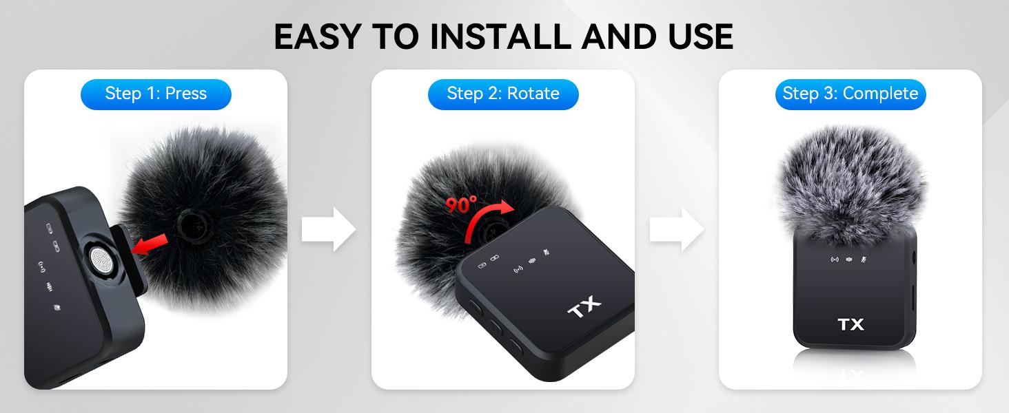 3 in 1 Microphone for iPhone/Android/Camera, Wireless Microphones, 328ft Transmission, 18H Battery Life, Mini Microphone for Record Interview, Vlogs, Tiktok