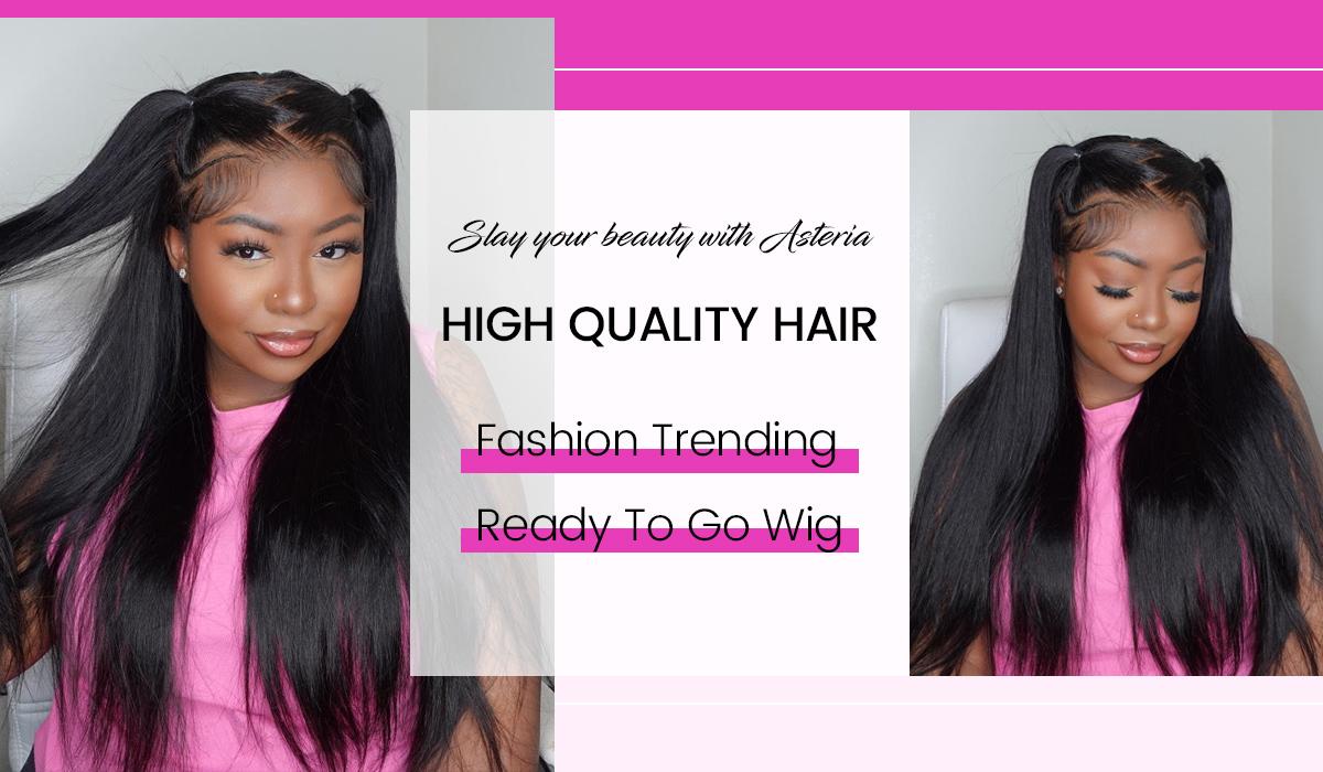 [Spring Must Have] Asteria Hair Pre-Styled Straight 13x4 Glueless Ready to Go Lace Frontal Wig Human Hair Wigs Pre Bleached Beginners Glueless Wig Valentine Musts
