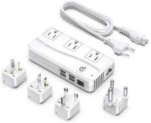 220V to 110V Travel Voltage Converter - Universal Travel Adapter with 4 USB Ports (0-2.4A), Worldwide US/UK/EU/AU Plugs, Compact Portable International Travel Charger, Safe Travel Essentials for Global Trips (White)
