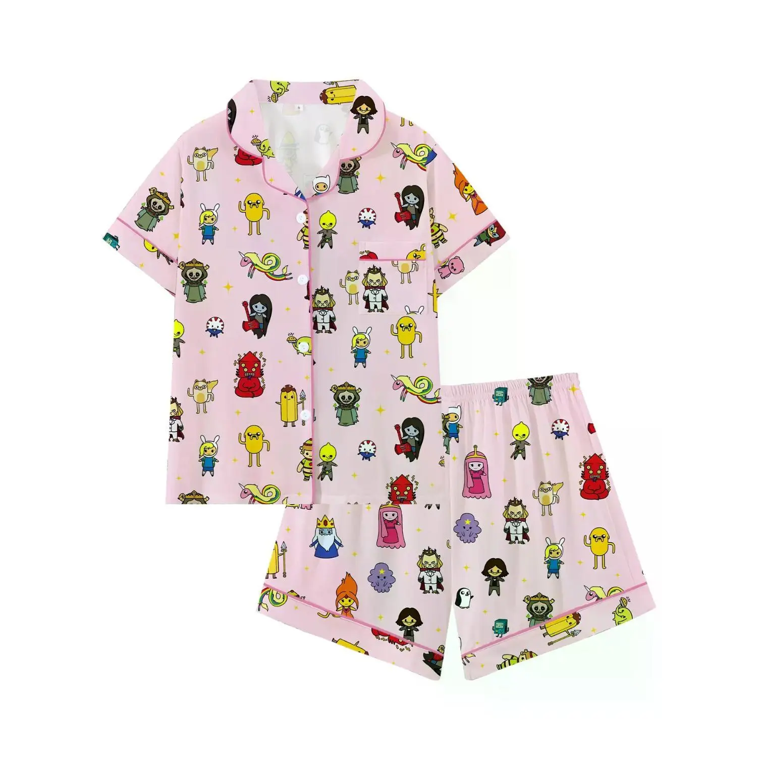 Nostalgic Magic Adventure Print Pajama Set - Women's Lightweight Summer Loungewear, Whimsical Cartoon Short Sleeve Sleepwear, Cute Homewear PJs