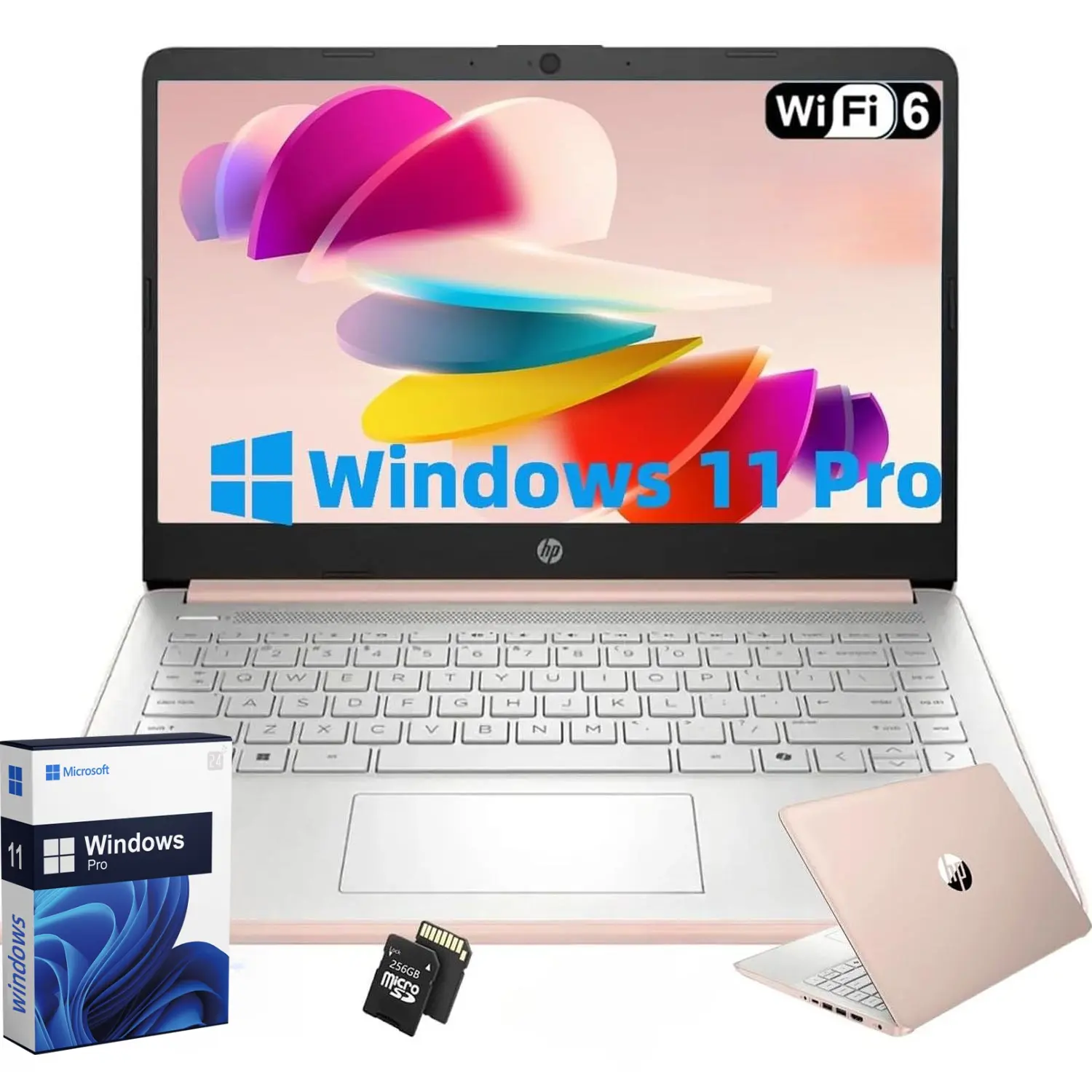 HP 14" Laptop Student Business Computer - 2025 New Version, Intel N150 Processor, Windows 11 Pro, Copilot AI, 12Hr Battery, up to 16GB RAM 384GB Storage (128GB UFS+256GB MSD) ,Rose Gold,w/Accessories
