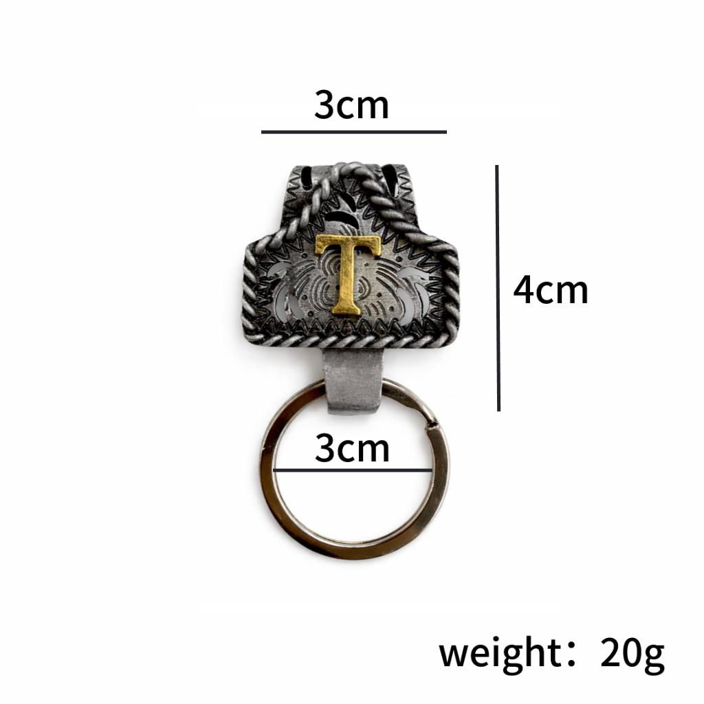 Handmade Cow Tag Belt Key Holder with Copper Initial – Custom Western Keychain, Texas-Inspired Fashion Accessory for Bags, Keys & Gifts