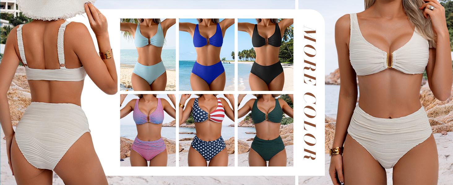 Eomenie Bikini Sets for Women High Waisted Two Piece Bathing Suit U Wired V Neck Swimsuit Adjustable Straps Swimwear #Spring Glow Up