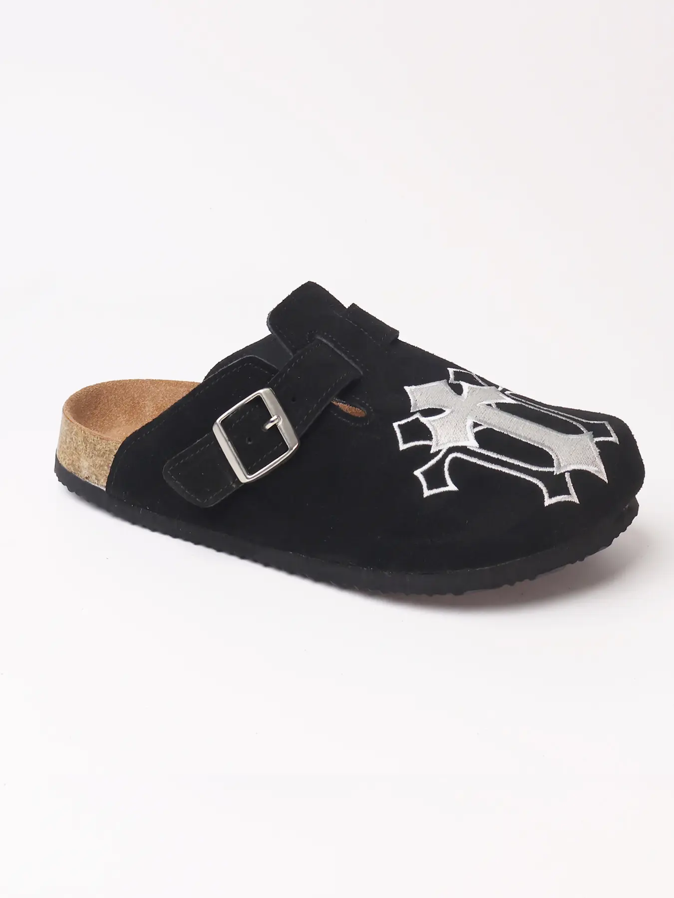 Embroidered Leather Sandals, Punk Style Cowhide Streetwear Mules, Men's Casual Rubber Sole Low-Ankle Fashionable Trendy Clogs, Shoes Mules for All Seasons