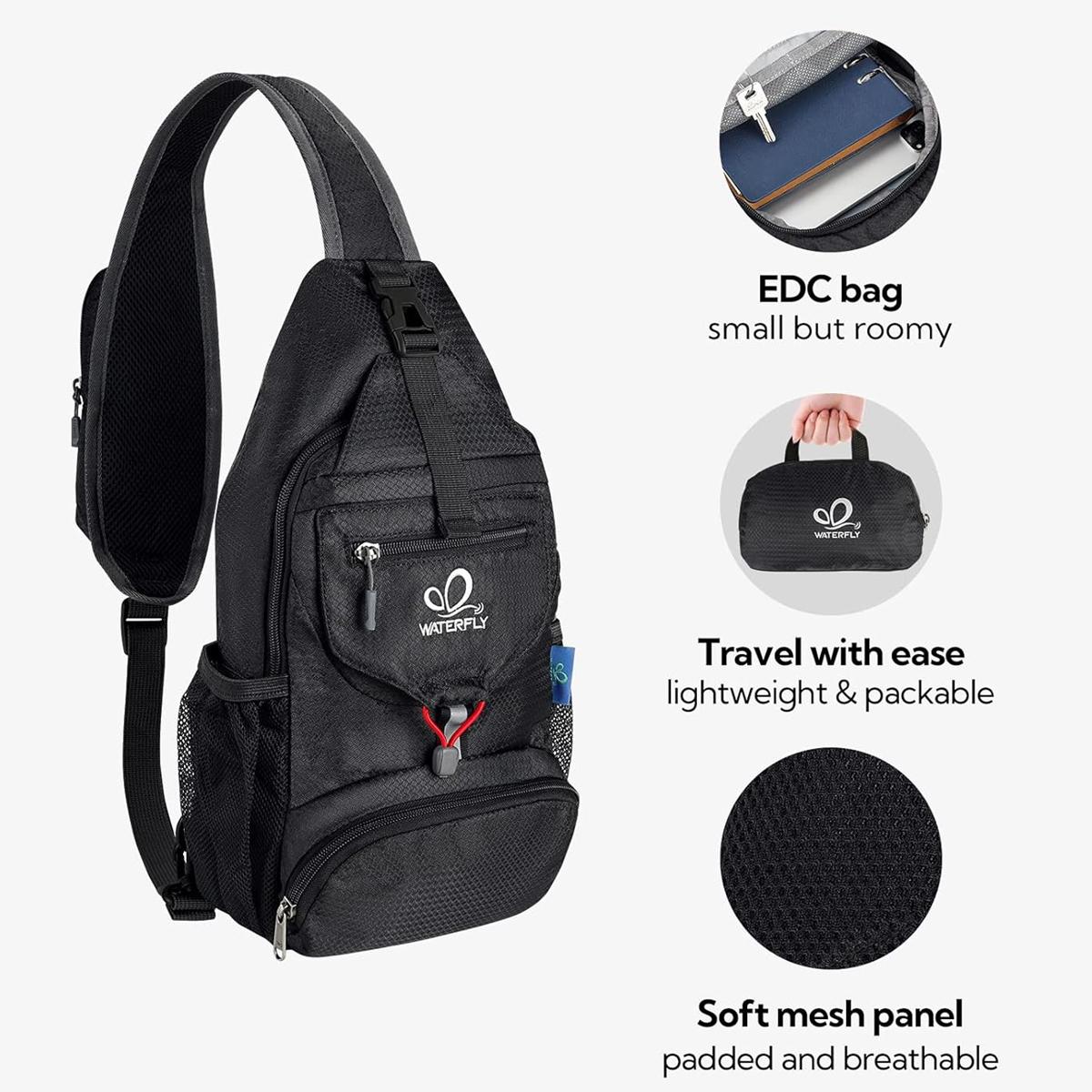 WATERFLY Packable Small Crossbody Sling Backpack with Side Pouch for Hiking Traveling Ideal Daypack for Shoulder Chest Carrying SpringStatements