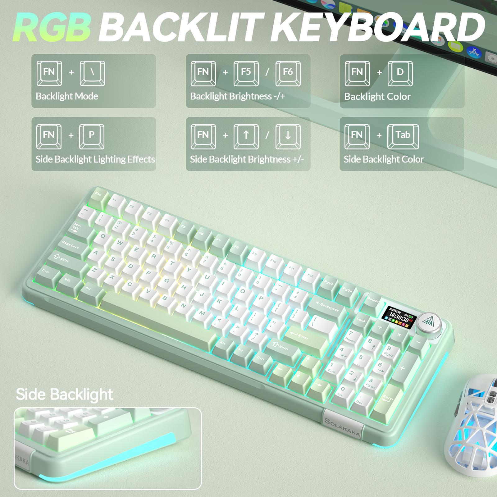 Solakaka A99 Pro Custom Wireless Mechanical Keyboard,  Hot-Swappable, LCD Screen & Control Knob, Tri-Mode BT/2.4G/USB-C, RGB Backlit