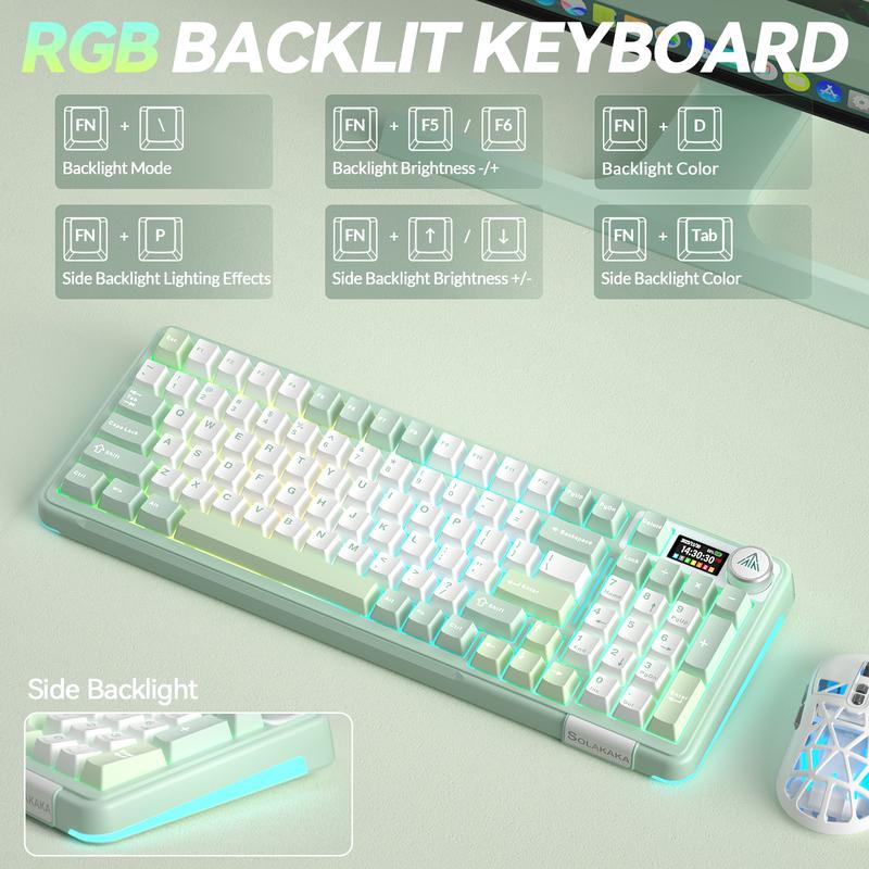 Solakaka A99 Pro Custom Wireless Mechanical Keyboard,  Hot-Swappable, LCD Screen & Control Knob, Tri-Mode BT/2.4G/USB-C, RGB Backlit