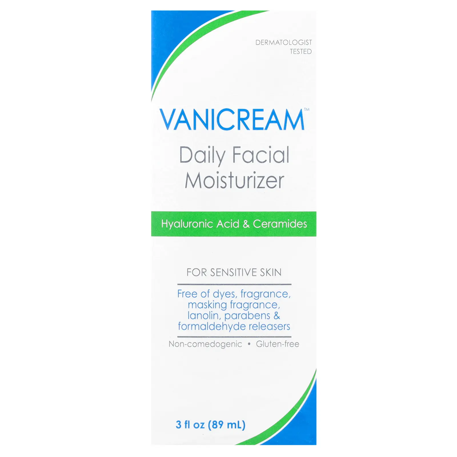 Vanicream Daily Facial Moisturizer, For Sensitive Skin, Fragrance Free, 3 fl oz (89 ml)