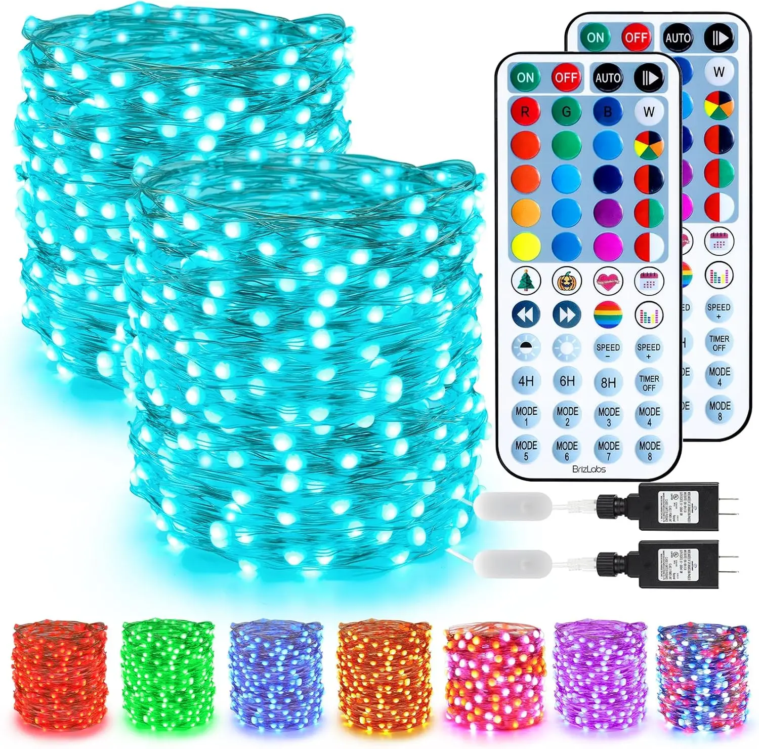 BrizLabs Fairy String Lights -66ft 200 LED Color Changing Fairy Lights with Remote, Plugin Red White Blue Twinkle Light Rainbow Firefly Starry Light for Xmas Tree Halloween July 4th Easter