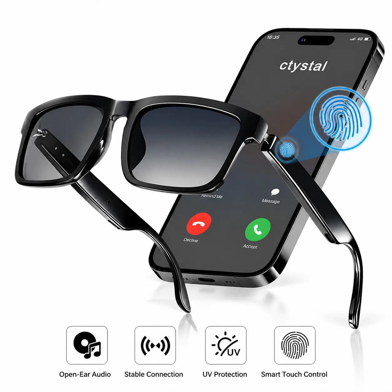 Bluetooth Smart Sunglasses - Wireless Audio Glasses with Integrated Speaker and Microphone,Voice Command & Touch Operation,UV Protection Lenses for Hiking, Travel,and Business Communications,Wom man Gifts,Advanced Smart Bluetooth Glasses