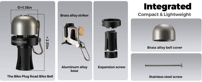 ROCKBROS Bike Bell Copper Alloy Bicycle Bell Road Bike Bells for Adults with 100dB Lound Sound and Fit for 0.87in/22.2 mm Bicycle End Plug