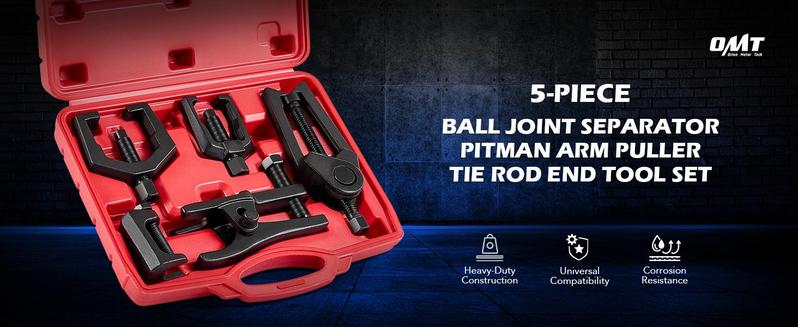 OMT 5-in-1 Heavy Duty Ball Joint Separator, Pitman Arm Puller, Tie Rod End Tool Set, Splitter Removal Kit Red/Blue/Red Black, Mutifunction Tool Set for Front End Service, Gift for men, Home car repair, Automotive Maintance